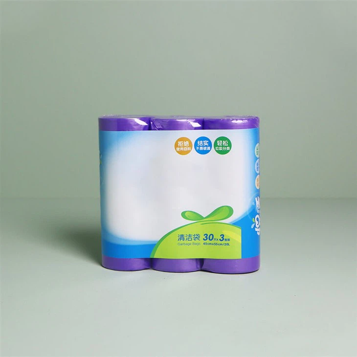 Rolled purple garbage bag